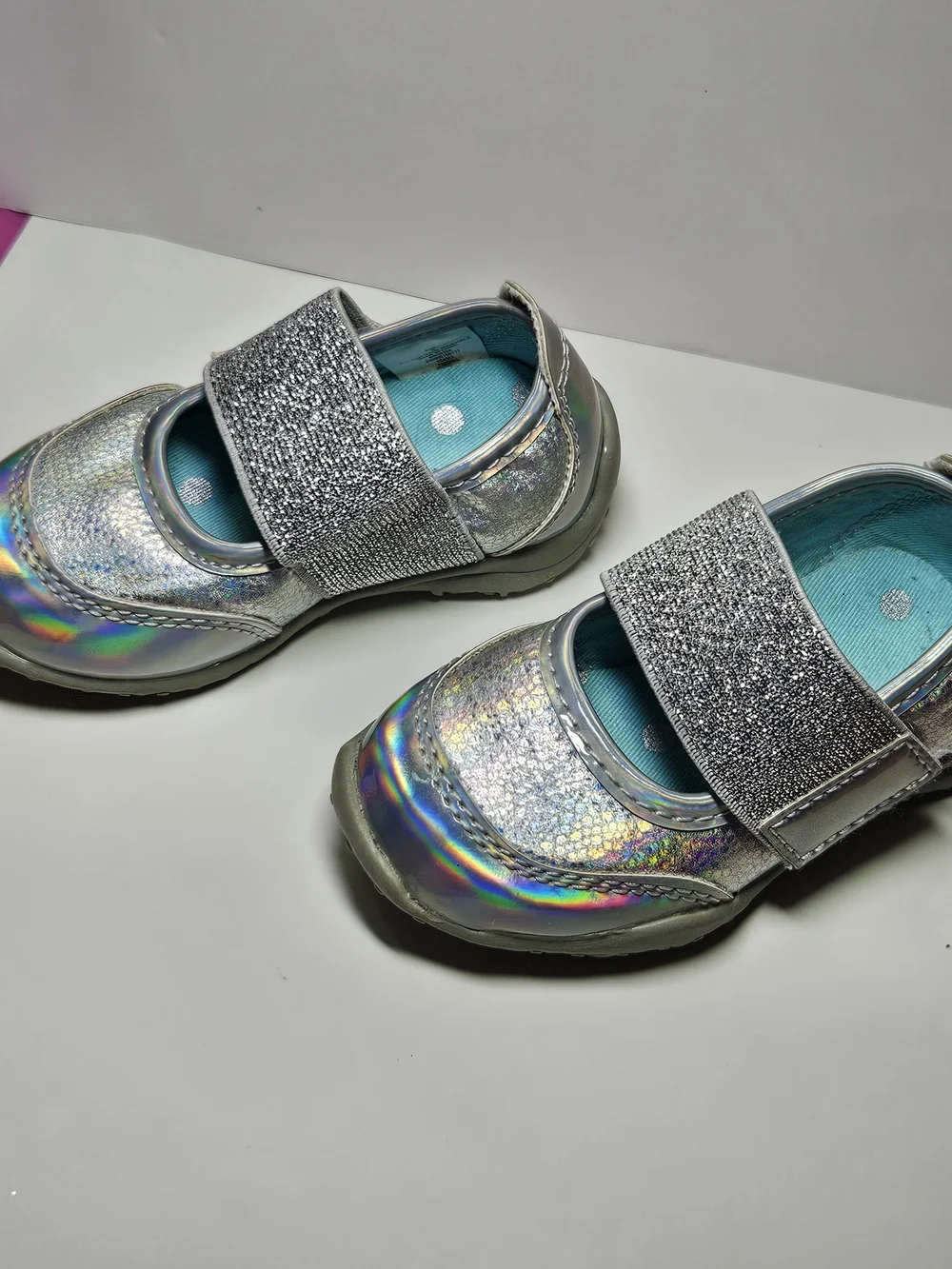 Kids Silver Holographic Mary Jane Shoes with Glitter Strap